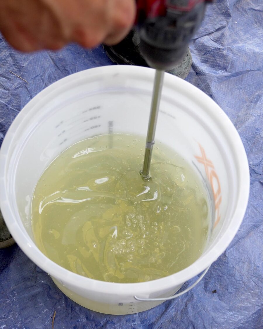 Mixed coating in the bucket, ready to pour